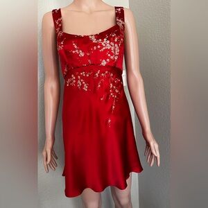 Vintage Victoria's Secret Red Strapless Dress lingerie Floral Embroidery Chinese